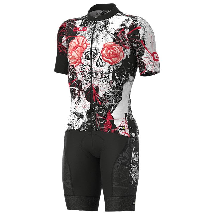 Fahrradhosen + Trikot ALÉ Set (2 Teile) Skull weiß schwarz