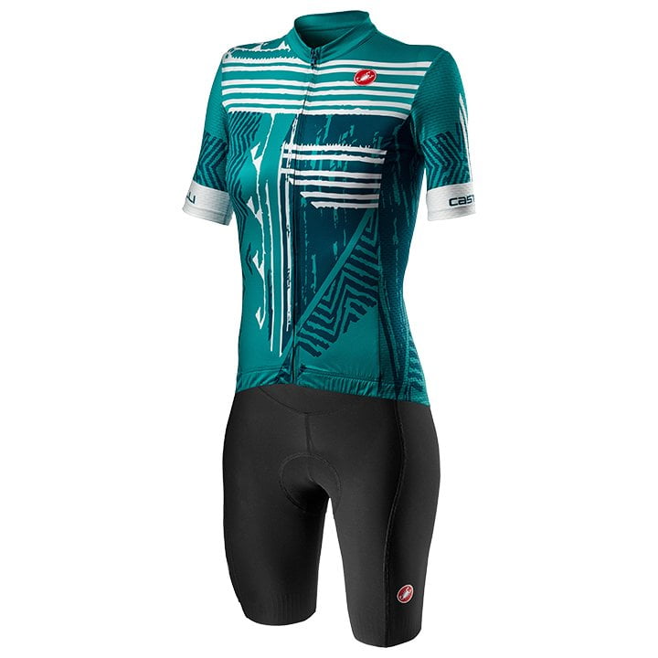 Fahrradhosen + Trikot CASTELLI Damen-Set (2 Teile) Astratta grün