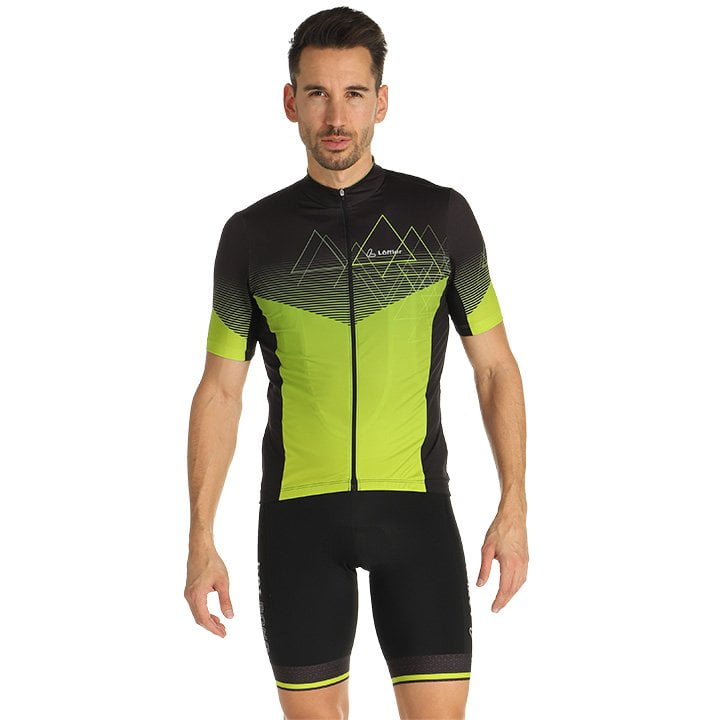 Fahrradhosen + Trikot Sommer LÖFFLER Set (2 Teile) Peaks neongelb schwarz