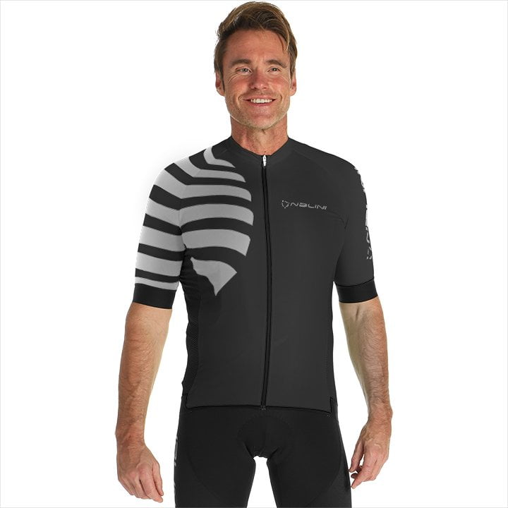 Radtrikot NALINI Kurzarmtrikot Stripes grau schwarz