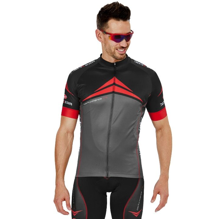 Radtrikots BOBTEAM Kurzarmtrikot Performance Line grau schwarz rot