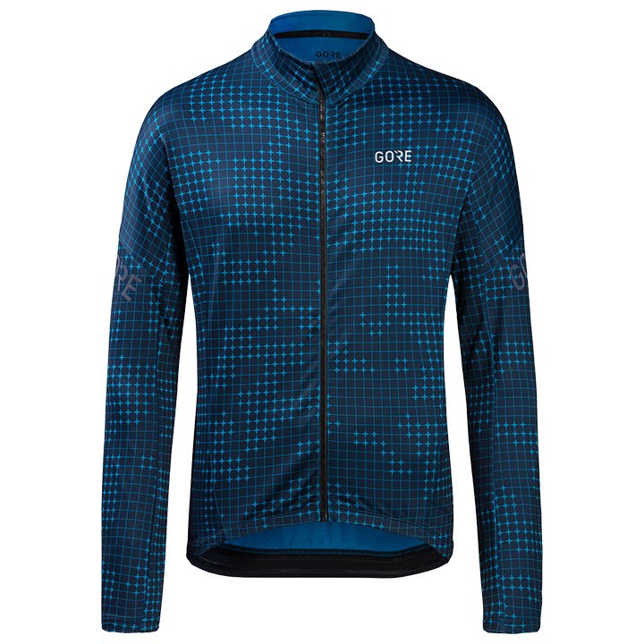 Radtrikots GORE WEAR Langarmtrikot Progress Thermo Grid Camo blau