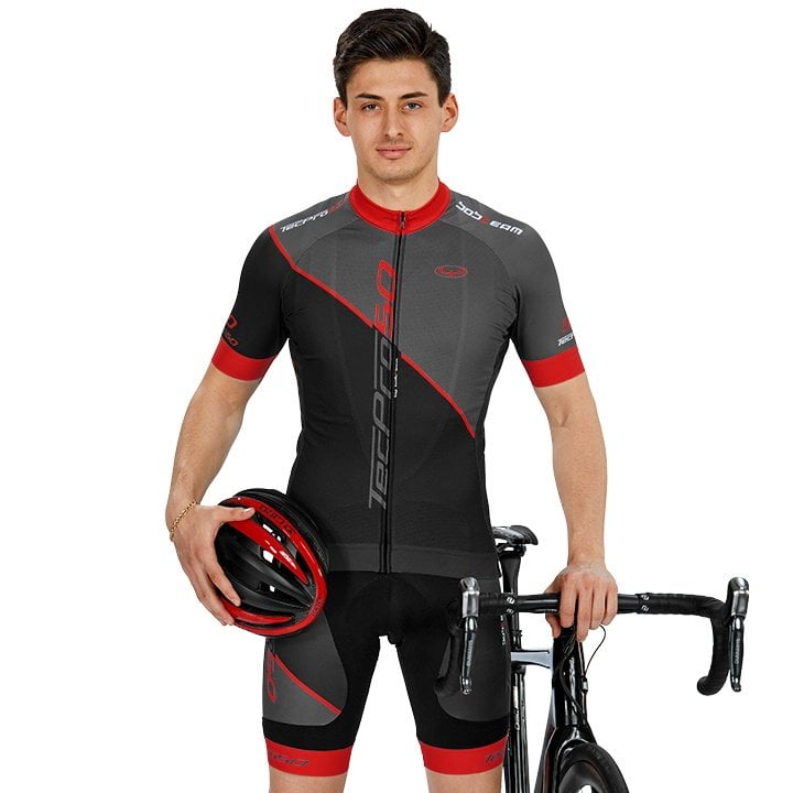 Radtrikots + Hosen Sommer BOBTEAM Set (2 Teile) TecPro50 schwarz rot