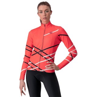 Radtrikots CASTELLI Damen Langarmtrikot Diagonal neonorange blau